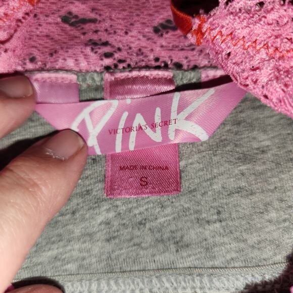 PINK by VICTORIA'S SECRET Camisole Top S Grey Pink Babydoll Lace Bow Bling Star - Picture 4 of 10